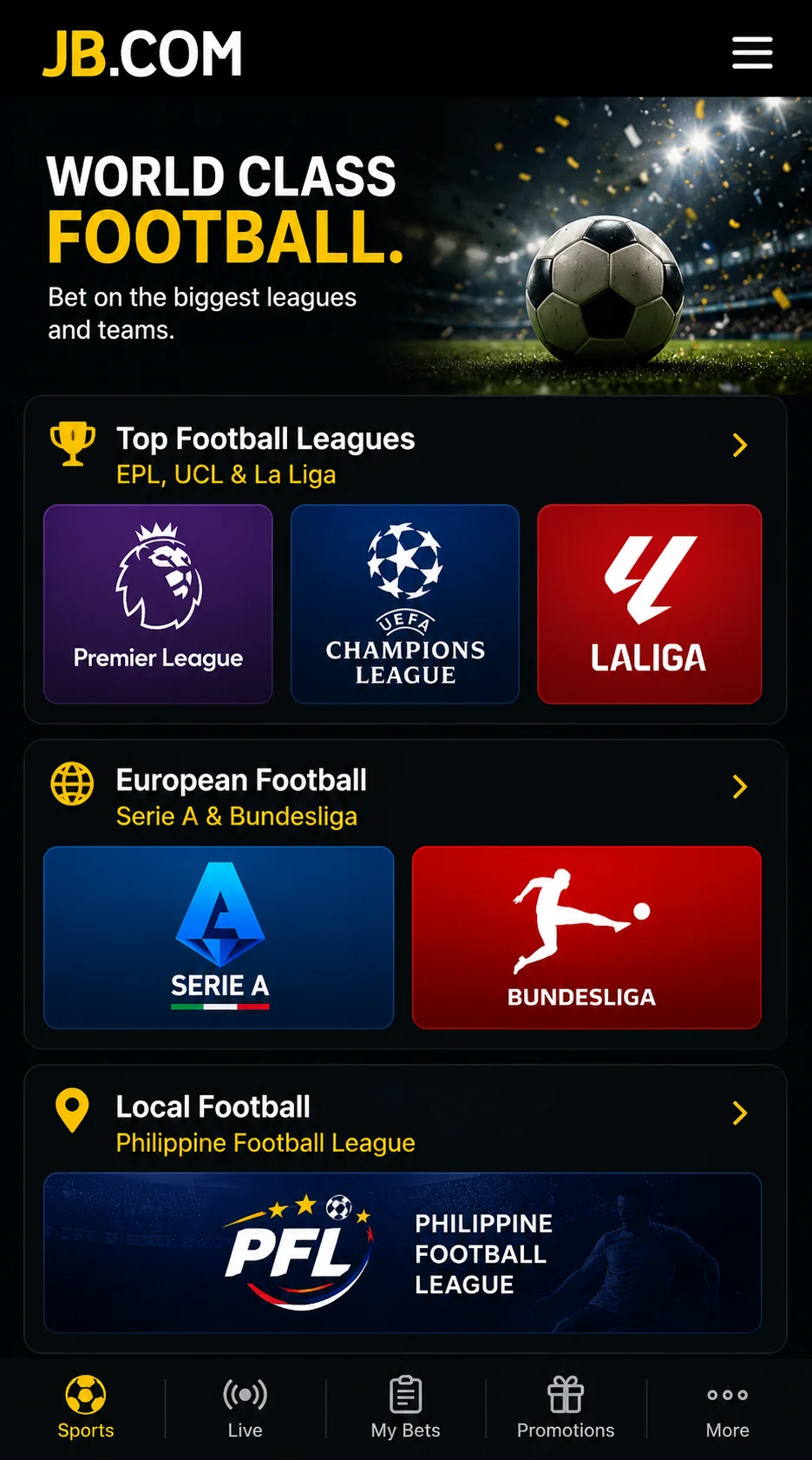 JB.COM football betting on mobile